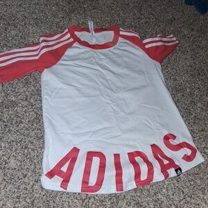 Womens Adidas Red and White Tee